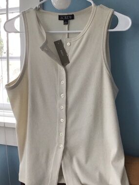 J. Crew Olive Ribbed Button-Front Sleeveless Tank